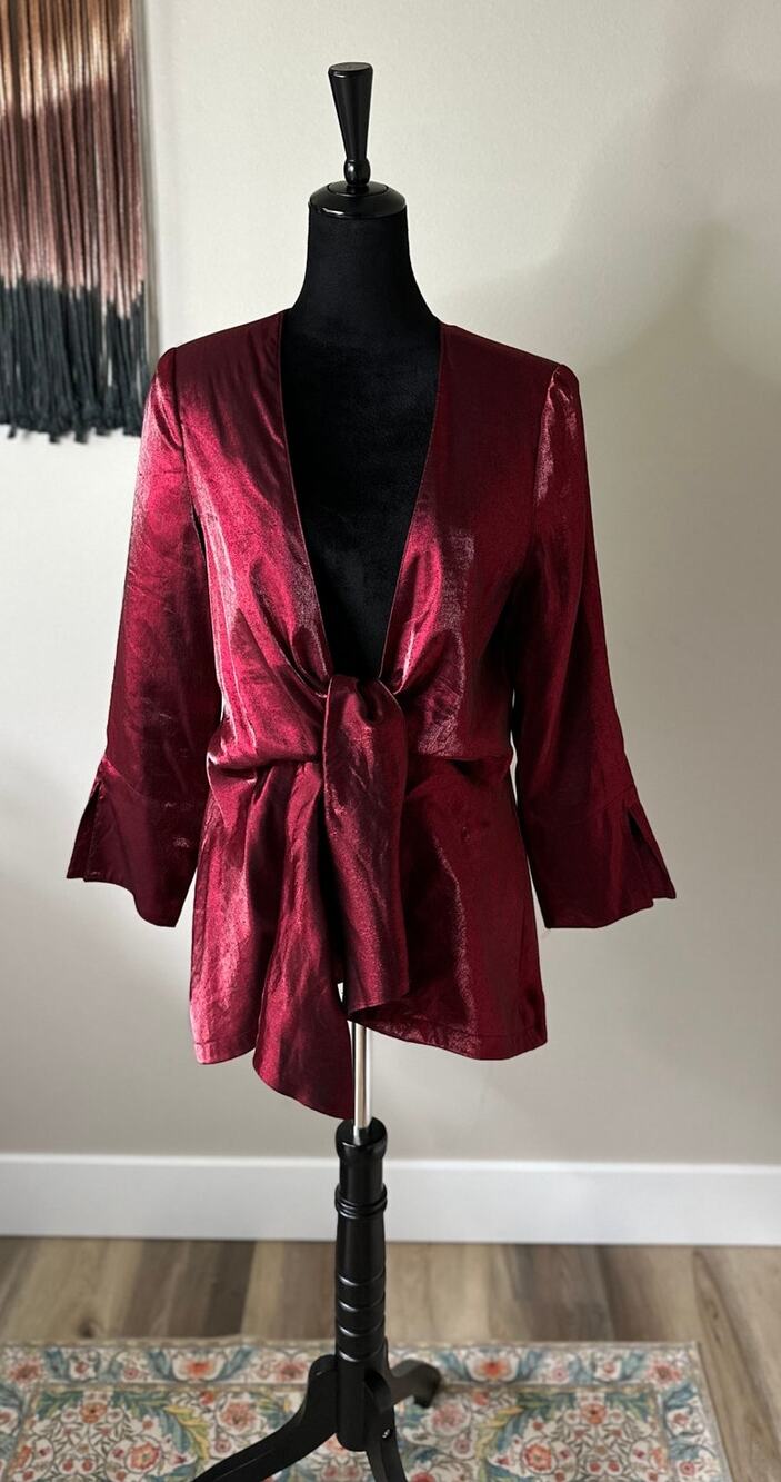 TRACY PORTER Red Shimmer Tie Front Jacket Top Size XL
